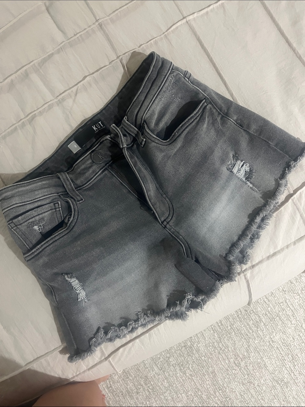 Kut from the Kloth Charcoal Frayed Hem Denim Shorts